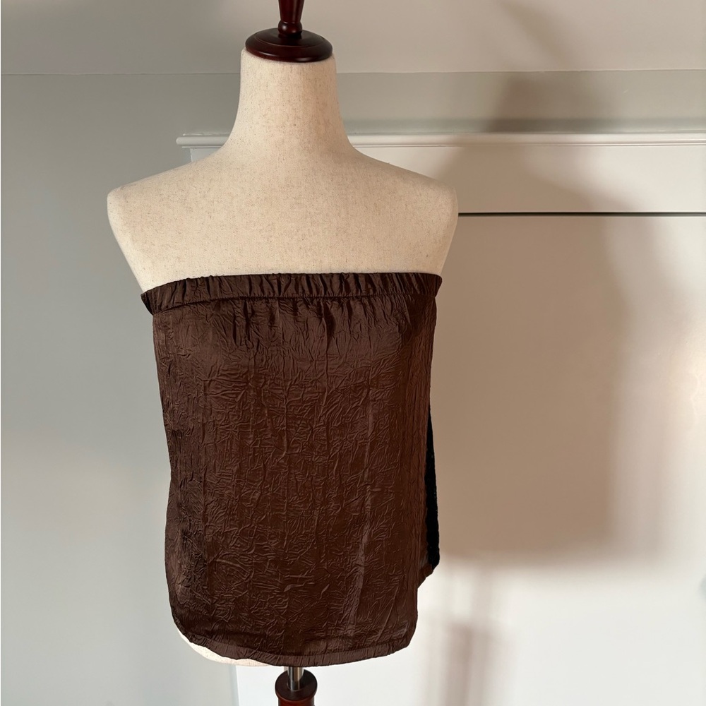 New Anthropologie Strapless Brown Textured Women’s Top with lace.